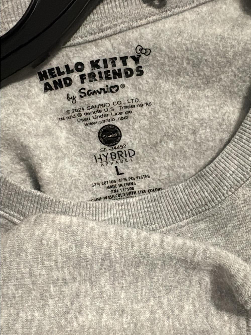 Sanrio- Hello Kitty Light Gray Pullover with Black Logo design front and back - Picture 4 of 4